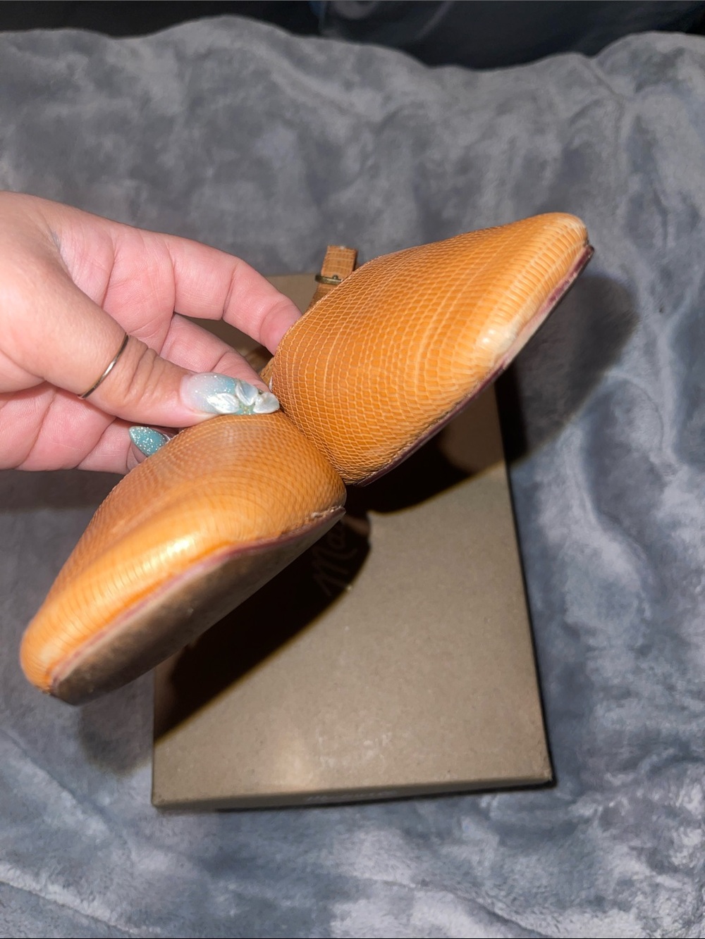 Madewell Tan Croc-Embossed Slingback Flats - Picture 6 of 9
